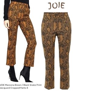JOIE Marcena Brown / Black Snake Print Jacquard Cropped trouser Pants Women's 8